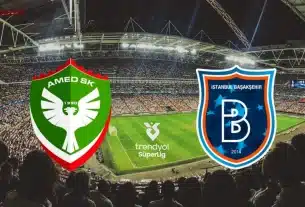 Stadyum fonunda Amed SK ve İstanbul Başakşehir armaları